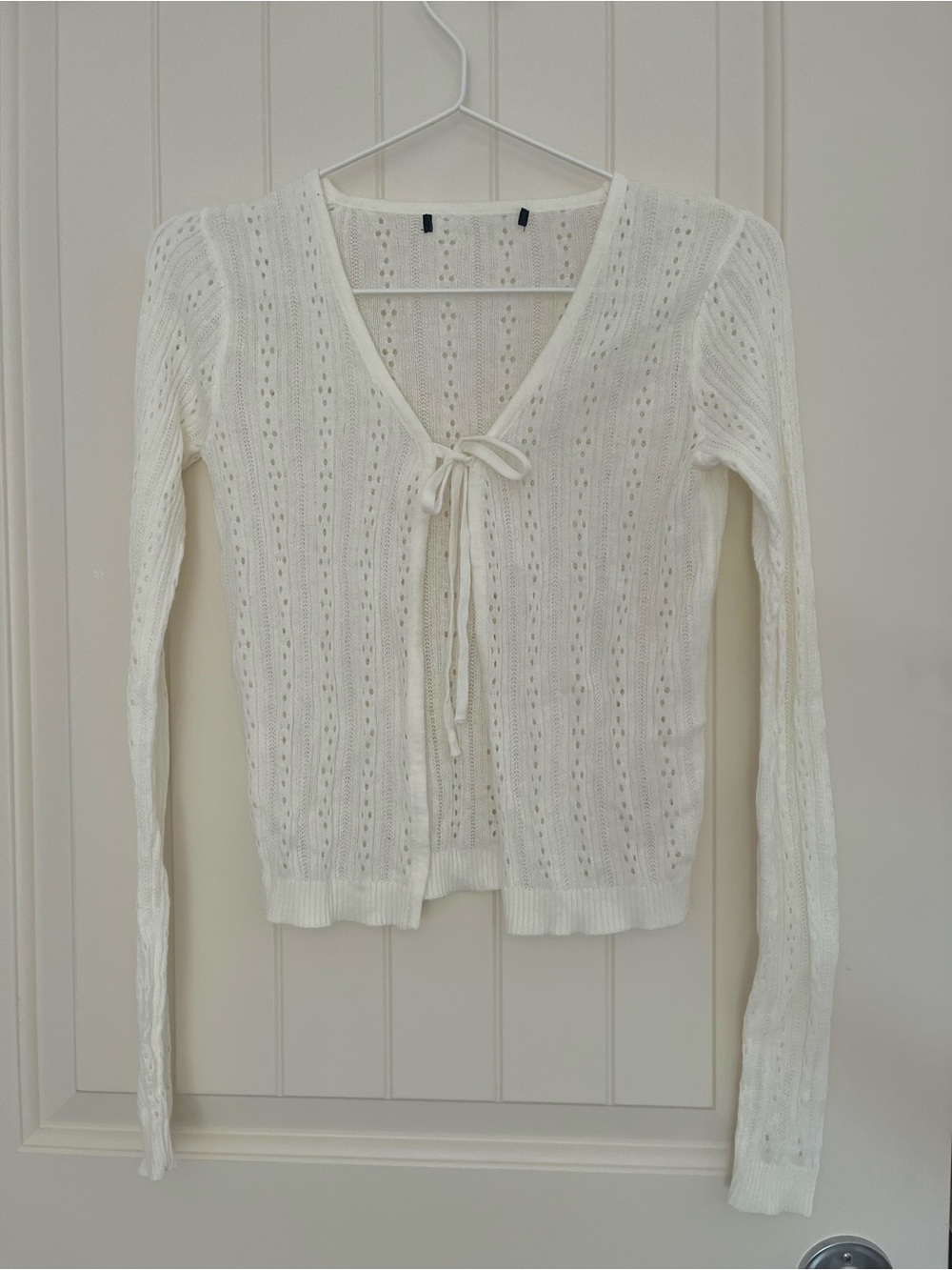 Brandy Melville white eyelet tie front long sleeve top
